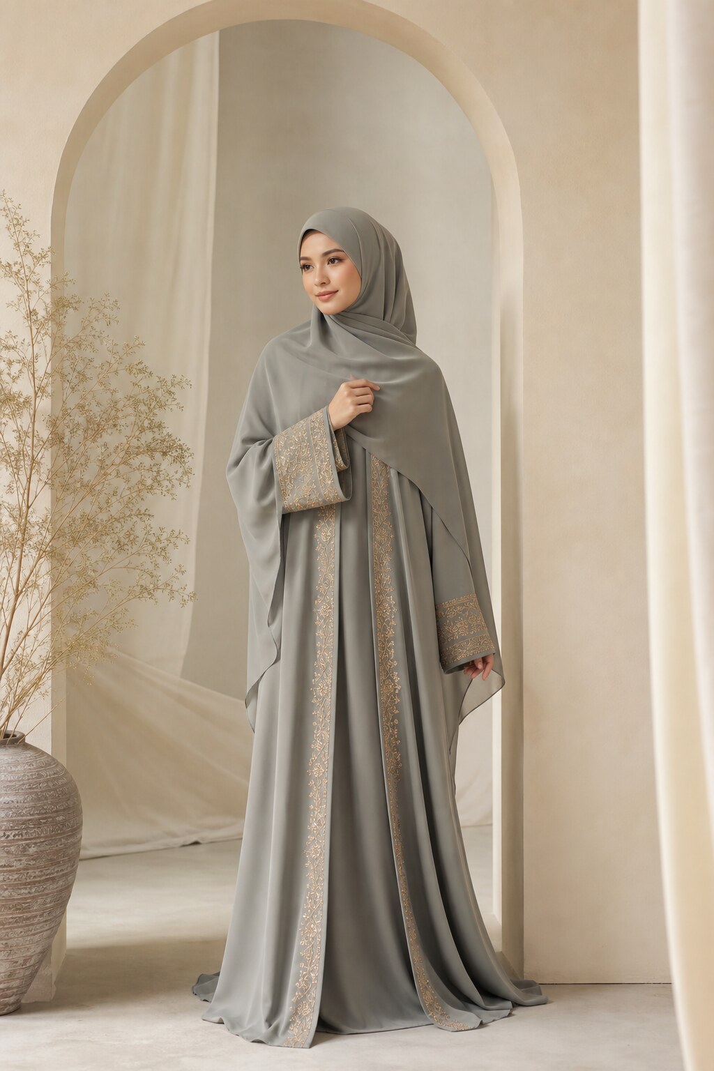 Perempuan mengenakan abaya signature Meraya